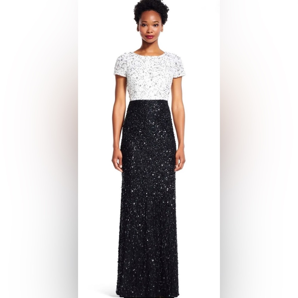 Adrianna Papell Sequin Black and White Maxi Dress